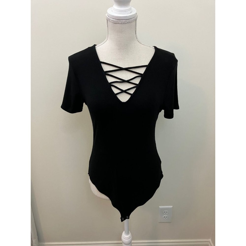 Self Esteem Black Short Sleeve Bodysuit Size XL